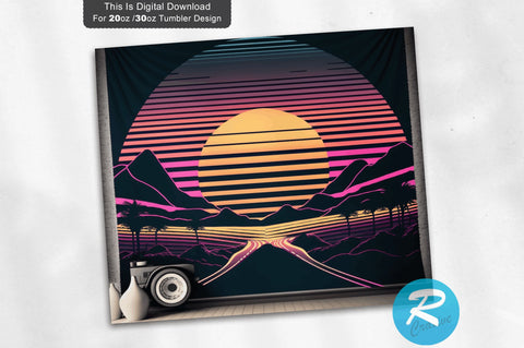 Sunset View Neon Dark 20 oz / 30 oz Tumbler PNG Sublimation Regulrcrative 