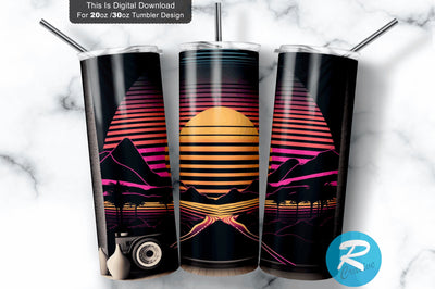 Sunset View Neon Dark 20 oz / 30 oz Tumbler PNG Sublimation Regulrcrative 