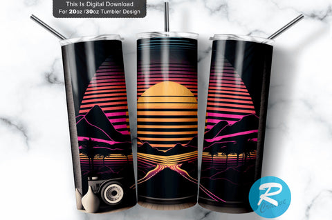 Sunset View Neon Dark 20 oz / 30 oz Tumbler PNG Sublimation Regulrcrative 
