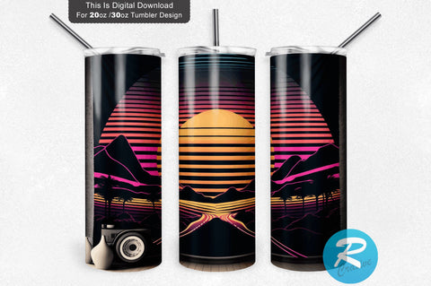 Sunset View Neon Dark 20 oz / 30 oz Tumbler PNG Sublimation Regulrcrative 