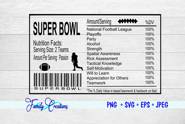 Super Bowl Nutrition Label SVG Family Creations 