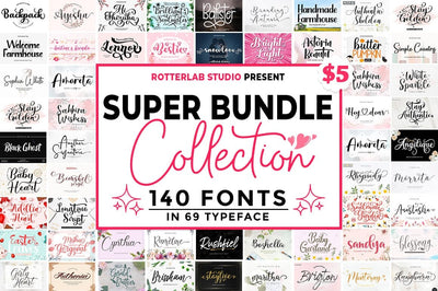 Super Bundle Collection | 140 Fonts Font Rotterlab studio 