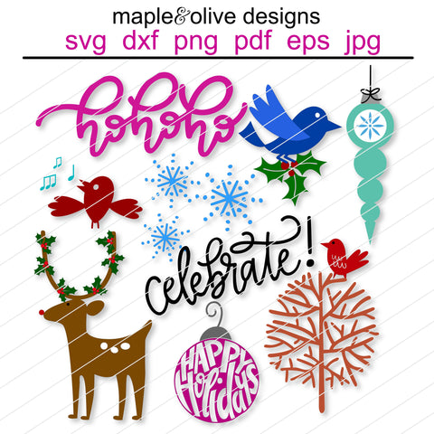 Super Cute Festive Christmas Bundle! NINE SVG Cut Files Hand Lettered Hand Drawn SVG Maple & Olive Designs 