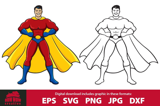 Superhero Man Wearing Cape SVG Cutting File & Clipart SVG Bow Wow Creative 