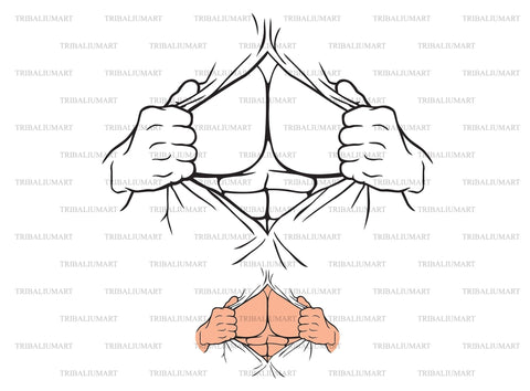 Superhero Open Shirt. Man Tear Away. Ripped or Open Shirt. Hand Ripping Clothes. SVG TribaliumArtSF 