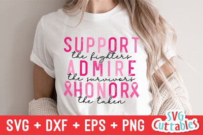 Support Admire Honor svg - Breast Cancer Awareness - svg - dxf - eps - png - Cut File - Silhouette - Cricut - Digital File SVG Svg Cuttables 