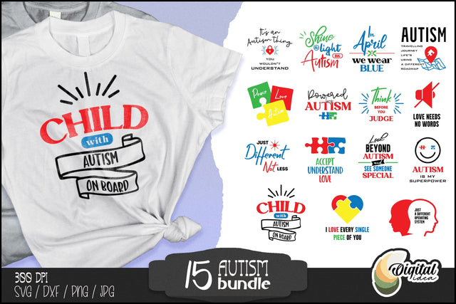 Support Autism | T-Shirt Design | Colourful Quotes&Puzzles SVG Evgenyia Guschina 