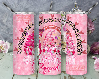 Support Squad 20oz Tumbler Template, Breast Cancer Awareness Tumbler Png, Funny Gnome Cancer Tumbler Design, Pink Ribbon Design Png, Instant Download Sublimation DesignSVG 
