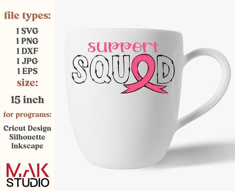 Support squad svg, Breast cancer svg, Pink ribbon svg, Cancer awareness svg, Cancer survivor svg, Cancer warrior svg SVG MAKStudion 