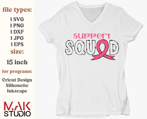 Support squad svg, Breast cancer svg, Pink ribbon svg, Cancer awareness svg, Cancer survivor svg, Cancer warrior svg SVG MAKStudion 