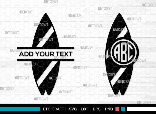 Surfboard Mnogram SVG, Split Mnogram SVG, Boogie Board Svg, Beach Board Icon Svg, Surfer Svg, Ocean Sports Svg, Surfboard SVG ETC Craft 