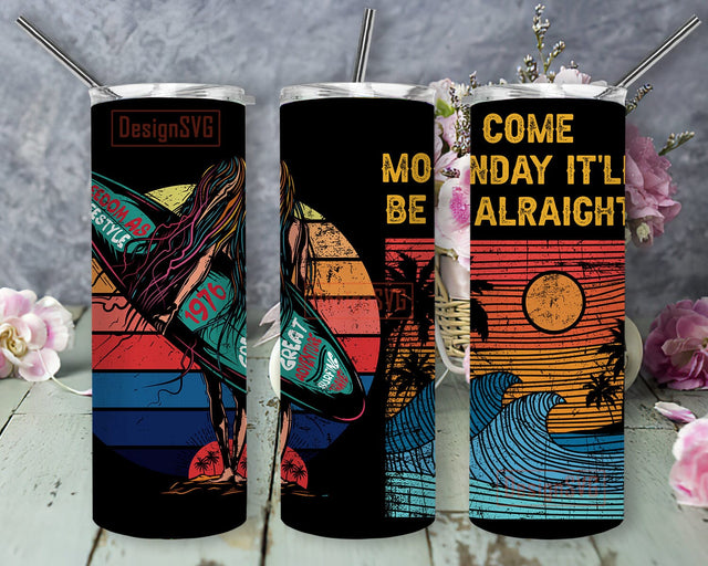 Surfing 20oz Skinny Tumbler Png, Retro 60s Summer Beach Lover Gifts For Women Water Sport, Surfboard Tumbler, Surfing Lover Tumbler Sublimation DesignSVG 