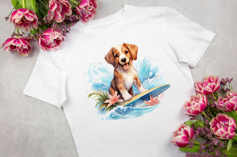 Surfing Cute Dog Watercolor Sublimation Sublimation Regulrcrative 