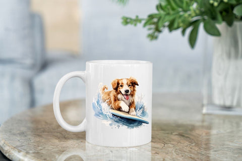 Surfing Cute Dog Watercolor Sublimation Sublimation Regulrcrative 