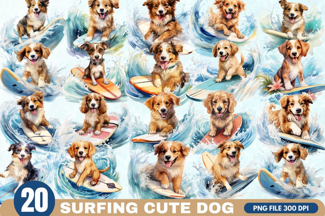 Surfing Cute Dog Watercolor Sublimation Sublimation Regulrcrative 
