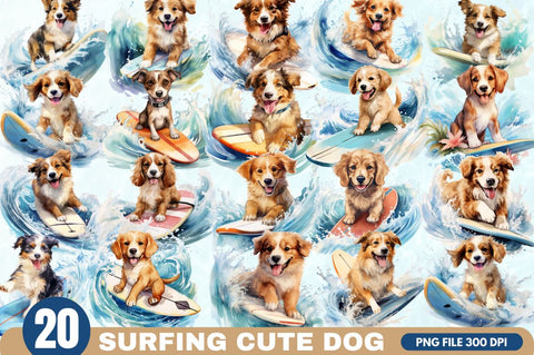 Surfing Cute Dog Watercolor Sublimation Sublimation Regulrcrative 