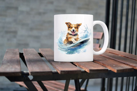 Surfing Cute Dog Watercolor Sublimation Sublimation Regulrcrative 
