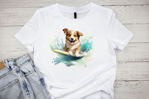 Surfing Cute Dog Watercolor Sublimation Sublimation Regulrcrative 