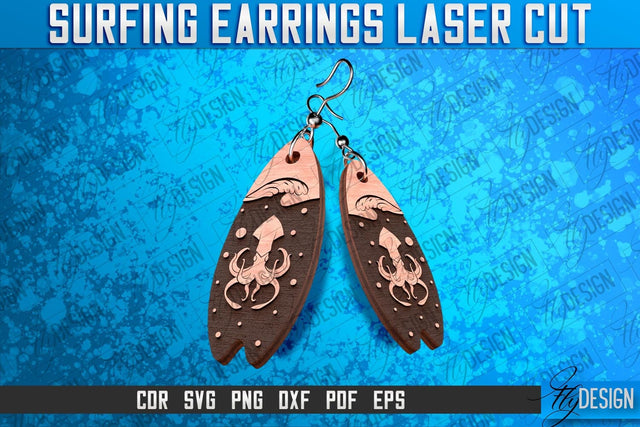 Surfing Earrings Laser Cut SVG | Accessories Laser Cut SVG Design | CNC Files SVG Fly Design 