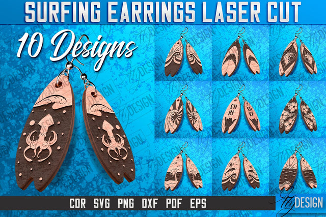 Surfing Earrings Laser Cut SVG | Accessories Laser Cut SVG Design | CNC Files SVG Fly Design 