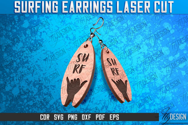 Surfing Earrings Laser Cut SVG | Accessories Laser Cut SVG Design | CNC Files SVG Fly Design 