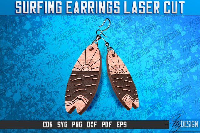 Surfing Earrings Laser Cut SVG | Accessories Laser Cut SVG Design | CNC Files SVG Fly Design 
