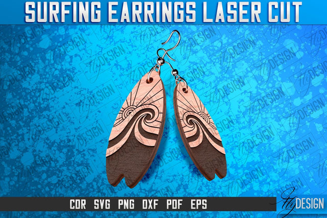 Surfing Earrings Laser Cut SVG | Accessories Laser Cut SVG Design | CNC Files SVG Fly Design 