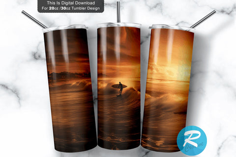 Surfing In Beach 20 Oz / 30 Oz Tumbler PNG Sublimation Regulrcrative 