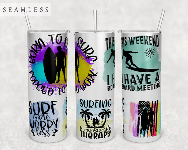 Surfing Quotes Tumbler Wrap, 20 Oz Skinny Tumbler Sublimation Design, Seamless Surfing Sayings Tumbler PNG Sublimation HappyDesignStudio 