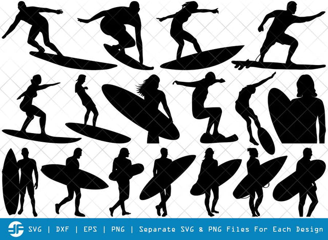 Surfing SVG Cut Files | Wakeboarding Silhouette Bundle SVG ETC Craft 