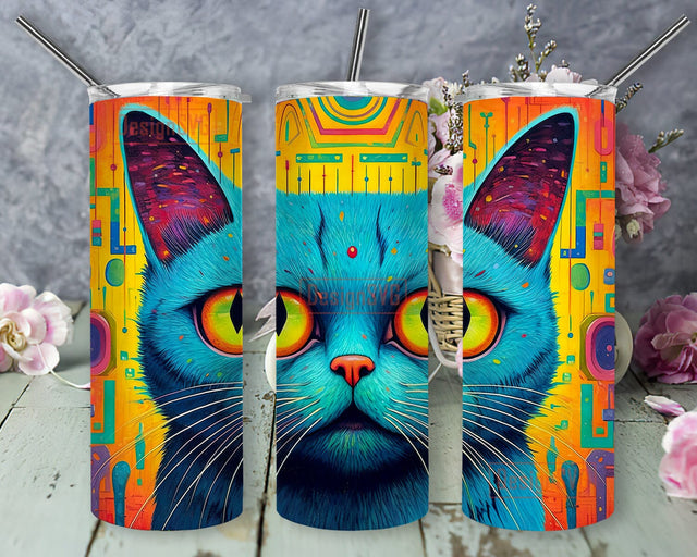 Surreal Confused Cat 20oz Skinny Tumbler Sublimation Design Png, Funny Cats Tumbler Design, Cats Tumbler Wrap, Animals Tumbler Wrap, Coffee Tumbler, Digital Download Sublimation DesignSVG 