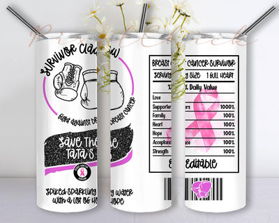 Survivor Claw Save The Tatas Glitter Tumbler 20oz Skinny Tumbler Sublimation Designs Tumbler for Straight/Tapered PNG File Digital Download Sublimation PixelChick 
