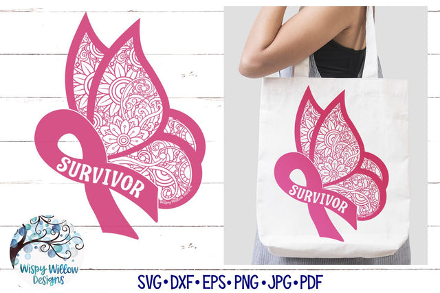 Survivor Ribbon Butterfly Zentangle SVG SVG Wispy Willow Designs 