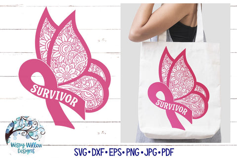 Survivor Ribbon Butterfly Zentangle SVG SVG Wispy Willow Designs 