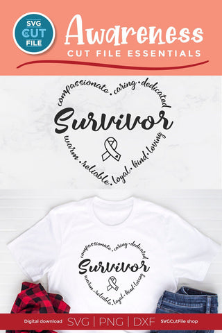 Survivor svg, cancer survivor svg, Cancer Survivor Heart Svg, saying quote, warrior strong svg, brave strong courage, Awareness, svg dxf png SVG SVG Cut File 