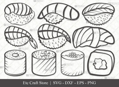 Sushi Outline SVG Cut File | Nigiri & Soy Sauce Svg | Japanese Food Svg | Kawaii Sushi Svg | Nigiri Bundle | Eps | Dxf | Png SVG ETC Craft 