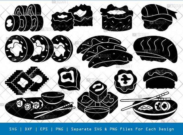 Sushi Silhouette, Sushi SVG, Japanese Food Svg, Snacks Items Svg, Kawaii Sushi Svg, Sushi Bundle, SB00830 SVG ETC Craft 