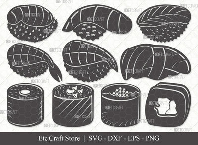 Sushi Silhouette SVG Cut File | Nigiri & Soy Sauce Svg | Japanese Food Svg | Kawaii Sushi Svg | Nigiri Bundle | Eps | Dxf | Png SVG ETC Craft 