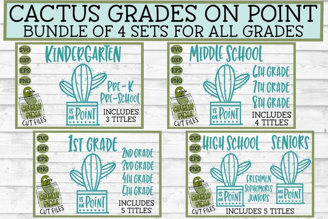 SVG Bundle School Cactus Grades on Point - 4 piece set SVG Crunchy Pickle