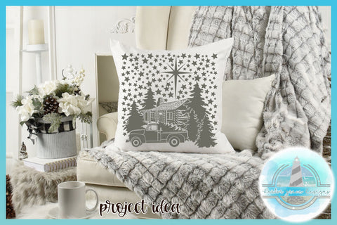 SVG Cabin Truck and Trees Christmas Scene Glass Block Design SVG SVGcraze 