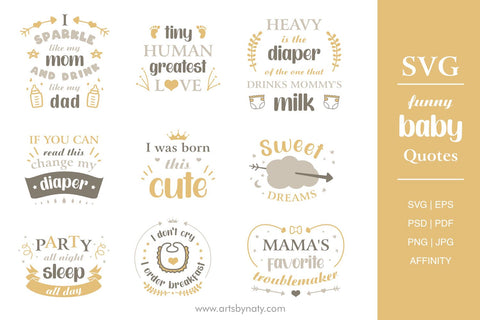 SVG Funny Baby Quotes And Clipart Bundle SVG Arts By Naty 