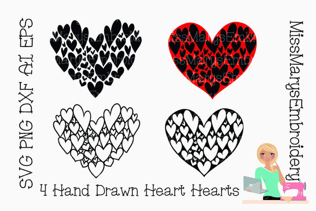 SVG Heart Drawings | Valentine's SVG | Hearts SVG | Cutting File SVG MissMarysEmbroidery 