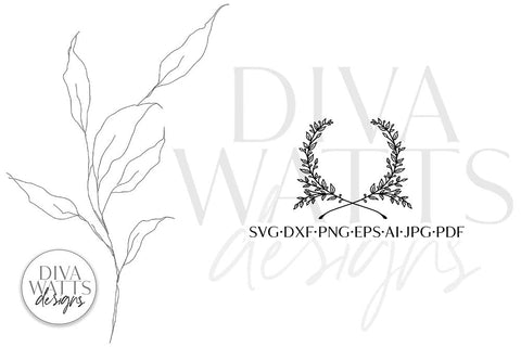 SVG | Monogram Wreath | Cutting File | Farmhouse Fixer Upper | Hand Drawn | PNG eps jpg pdf | Sign Shirt Tea Towel | Vinyl Stencil HTV SVG Diva Watts Designs 