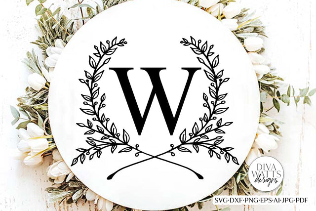 SVG | Monogram Wreath | Cutting File | Farmhouse Fixer Upper | Hand Drawn | PNG eps jpg pdf | Sign Shirt Tea Towel | Vinyl Stencil HTV SVG Diva Watts Designs 