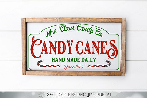 SVG Mrs. Claus Candy Canes | Cutting File | Christmas Sign | Hand Made Daily | Co | Company | Shop | DXF PNG jpg eps | Vinyl Stencil | Santa SVG Diva Watts Designs 