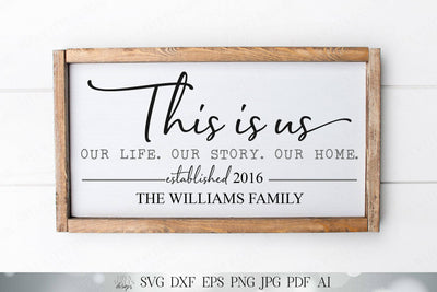SVG This Is Us Our Life Our Story Our Home | Cutting File | Family Last Name | You Customize Personalize Using Your Font | Fixer Upper | DXF SVG Diva Watts Designs 