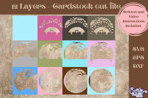 Swan Bridge Svg Shadow Box, 3D Layered Spring Flower File SVG Crafty Mama Studios 