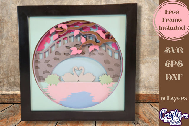 Swan Bridge Svg Shadow Box, 3D Layered Spring Flower File SVG Crafty Mama Studios 