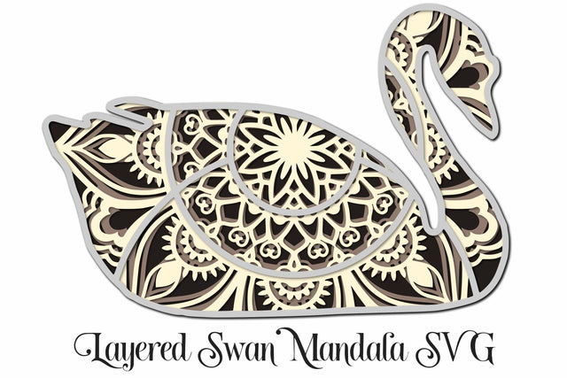 Swan Mandala 3D Layered SVG file, 4 layers, great for paper cutting SVG Digital Honeybee 