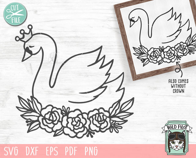 Swan SVG File, Swan Cut File, Swan Princess SVG, Swan Princess Cut File, Little Girl SVG, Swan Flowers SVG, Swan Floral SVG, Baby Girl SVG SVG Wild Pilot 